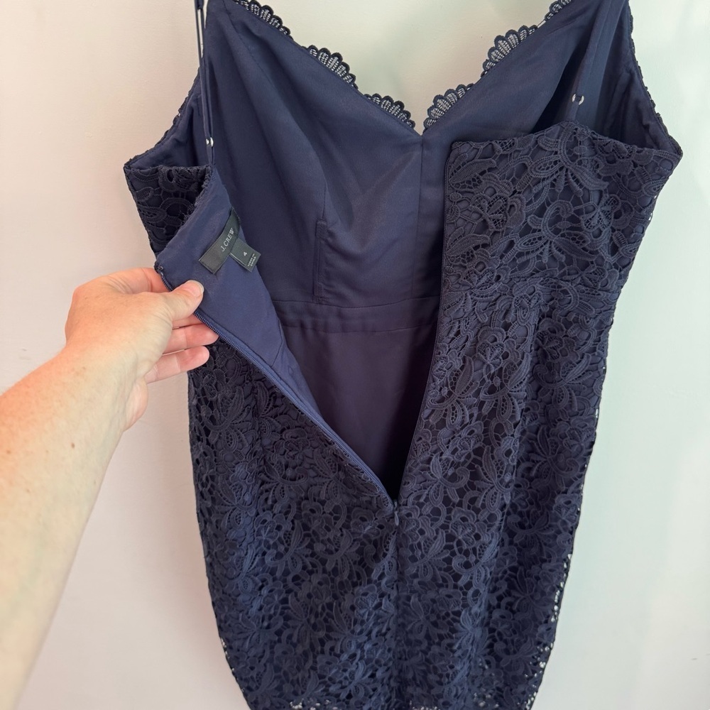 J Crew Navy Blue Guipure Lace Midi Dress Size 4 - Picture 8 of 11